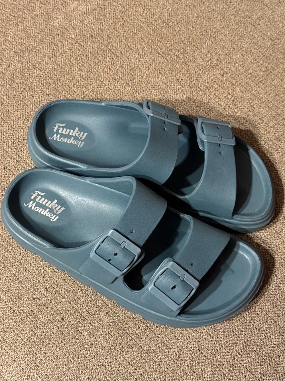 Women's Blue Dual-Buckle Slide Sandals
